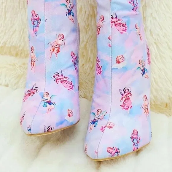 Mata Adorable Cupid Cherub Tie Dye 4.25 " Stiletto Thigh High Boots - Picture 6 of 7